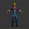 3D Detailed Game Movie Character With Straw Hat Red Shirt Blue Overalls And Gloves