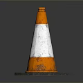 Orange and White Striped Traffic Cone With Hexagonal Base On Dark Background