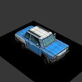 Blue Compact Pickup Truck 3D Model With Headlights Silver Roof And Black Wheels