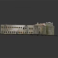 Vintage Architectural Model Featuring Historical Buildings With Detailed Roofs Windows And Small Tree