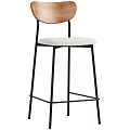 Modern Nordic Bar Stool Chair With Black Metal Frame Wood Backrest And Soft Cushioned Seat