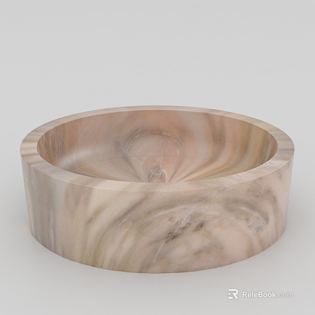 Natural Marble Pattern Ceramic Bowl With Beige Light Brown Swirling Design 3d model 
