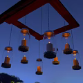 Outdoor Rustic Glass Jar Chandelier With Lit Candles Red Wooden Frame Night Sky