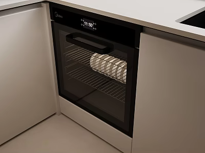 Built In Oven With Glass Door In Modern Kitchen White Cabinets Countertop 3d model