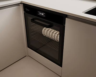 Built In Oven With Glass Door In Modern Kitchen White Cabinets Countertop 3d model