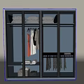 Modern Glass Door Wardrobe With Black Frame And Hanging Clothes Storage