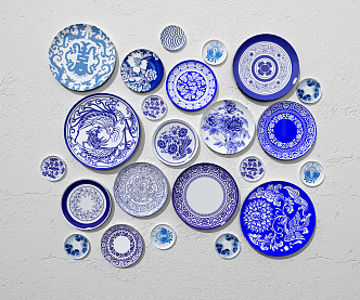 New Chinese Plate Wall Decorations Blue and White Porcelain Dish 3d model