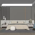 Elegant Modern Bedroom Interior With Large Bed Nightstands Pendant Lights And Armchair