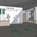 Indoor Yoga Fitness Studio With Green Mats Dancer Silhouette And Wooden Lockers