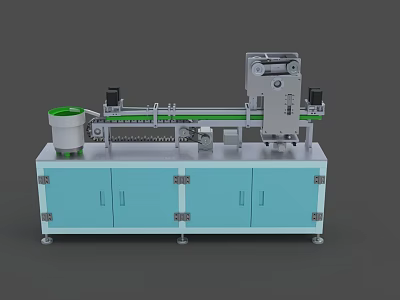 Industrial Equipment With Automated Conveyor Belt Green Components And Blue Cabinets 3d model