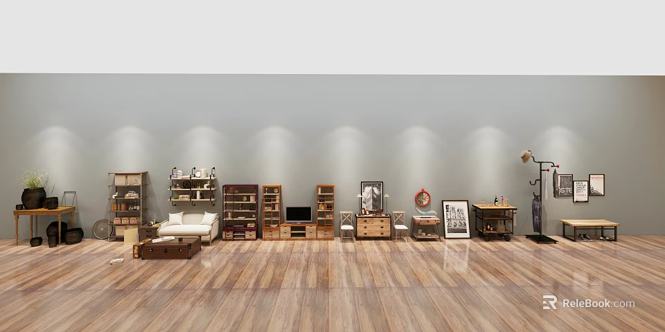 Entryway Console Tables And Side Cabinets In Modern Interior With Wooden Floor And Lighting 3d model 