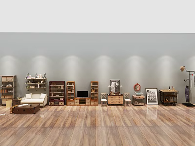 Entryway Console Tables And Side Cabinets In Modern Interior With Wooden Floor And Lighting 3d model