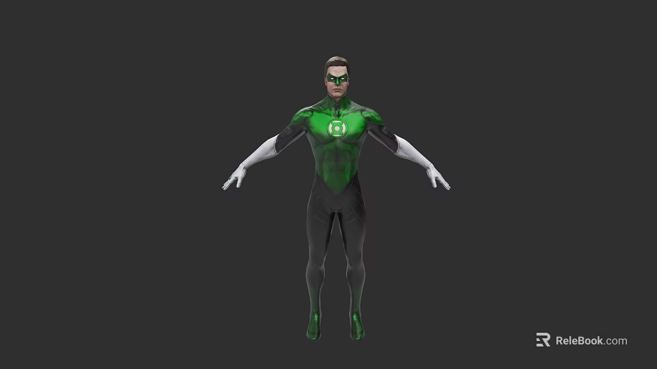 Green Lantern Game Movie Character 3D Model With Green Black Suit And Chest Emblem 3d model 