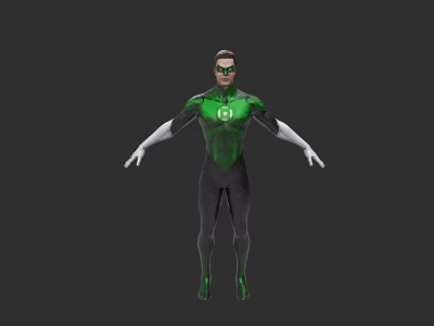 Green Lantern Game Movie Character 3D Model With Green Black Suit And Chest Emblem 3d model
