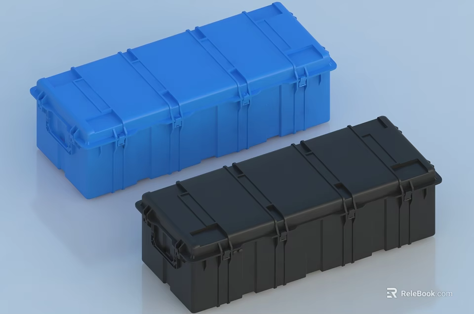 Blue And Black Plastic Storage Boxes With Secure Latching Lids 3d model