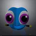 Cartoon Character And Cute Creature With Blue Body Big Pink Eyes And Yellow Antennae