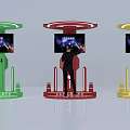 Colorful Digital Display Stands With Screens And People Interacting In Green Red Yellow