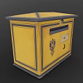 Vintage Yellow Decorative Mailbox With Black Trim Geometric Top Emblem Envelope Design And Lock