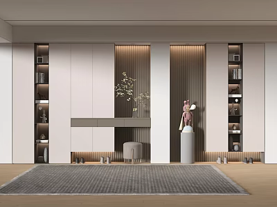 Modern Shoe Cabinet Design With Open Shelves Storage And Decorative Sculpture Elements 3d model