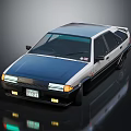 Vintage Blue And White Car With Retro Design Rectangular Headlights And Front License Plate