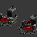 Industrial Mechanical Equipment With Red Platform White Tubular Objects Gray Tanks Pedals And Antennas