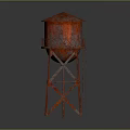Red Rusty Water Tower With Metal Frame Structure On Dark Background 3d model