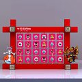 Jinan Shadow Puppetry Display With Red Frame Pink Grid And Puppet Figures 3d model