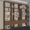 Elegant Modern Bookcase With Decorative Shelves Books Vases And Patterned Wallpaper