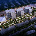Modern Multi Story Apartment Buildings With Balconies Green Courtyard And Pedestrians