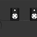 Modern Black Speakers With White Cross Pattern And Connected Wires On Dark Background 3d model