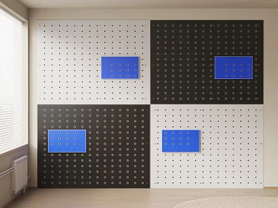 Modern Wall Decor With Four Panel Sections Black White Dotted Backgrounds And Blue Rectangular Accents 3d model