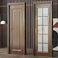 Modern Brown Hinged Door With Solid Wood Glass Panel And Golden Handle Interior 3d model