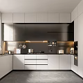 Modern Kitchen Interior With White And Black Cabinets Sleek Countertop And Under Cabinet Lighting