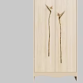 Elegant Golden Door Handles With Unique Curved Design On Light Wooden Cabinet Panels