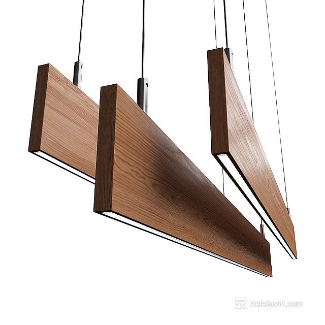 Modern Wooden Long Rectangular Pendant Lights with Sleek Design and Warm Illumination 3d model 