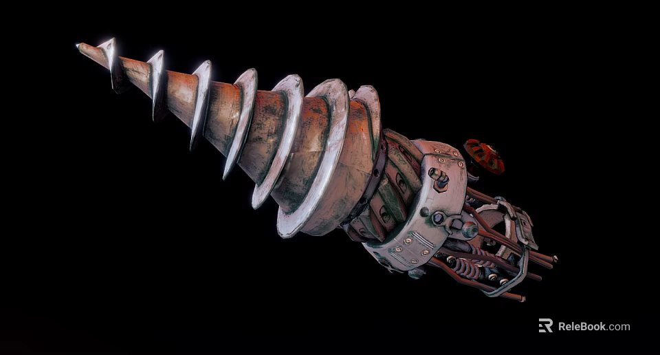 Detailed Mechanical Spiral Device With Metal Blades And Gear Components 3d model 