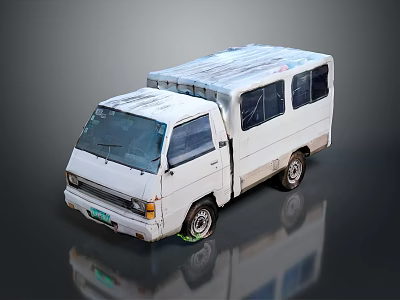 Small White Mini Van Featuring Covered Roof Windows And Side View Exterior 3d model