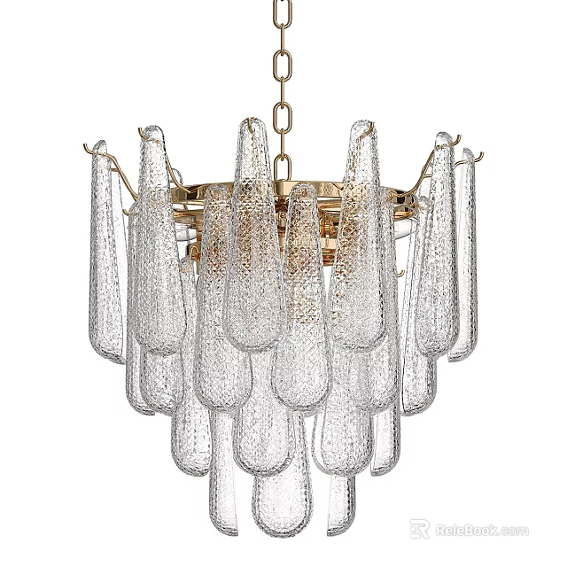 Elegant Modern Gold Frame Chandelier With Transparent Textured Glass Pendants 3d model 