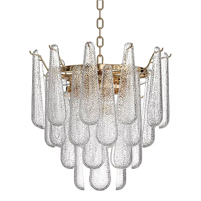 Elegant Modern Gold Frame Chandelier With Transparent Textured Glass Pendants 3d model