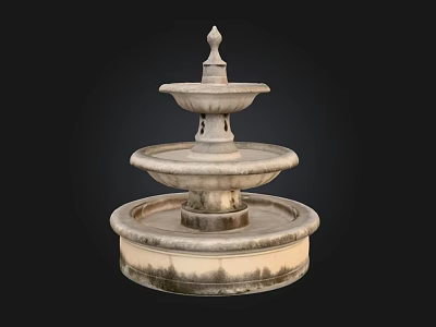 Classical Three Tiered Stone Water Fountain With Ornate Base And Decorative Details 3d model