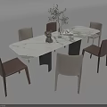 Modern Dining Table Set With White Marble Top And Six Beige Brown Chairs 3d model