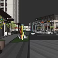 Garden Landscape Design Featuring Trees Paved Walkway Green Lines White Cars and Potted Plants