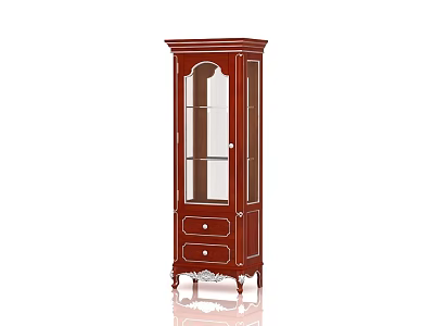 Elegant Wooden Wine Cabinet With Glass Door Drawers And Decorative Details 3d model