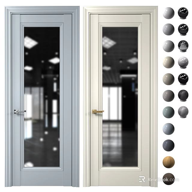 Modern Interior Swing Doors With Glass Panels And Multiple Color Options 3d model 
