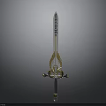 Ornate Decorative Sword Design With Golden Wing Guard Intricate Hilt And Engraved Blade