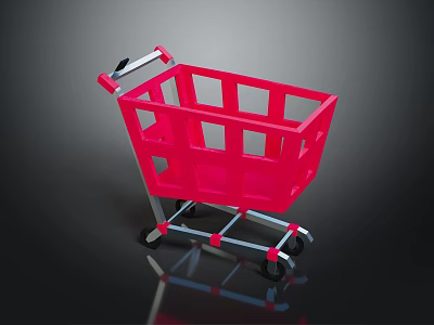 Red Shopping Cart Design With Metal Frame And Four Moving Wheels 3d model