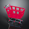 Red Shopping Cart Design With Metal Frame And Four Moving Wheels