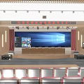 Spacious Modern Conference Hall Interior With Large Screen Red Seats And Wooden Decor