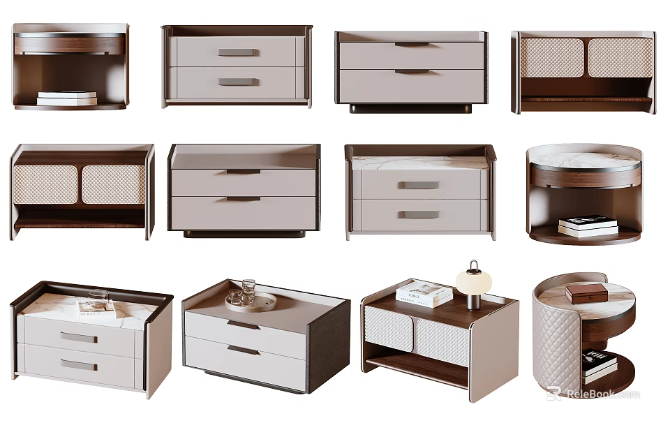 Modern Bedside Tables With Various Designs Drawers Storage And Tabletop Features 3d model 