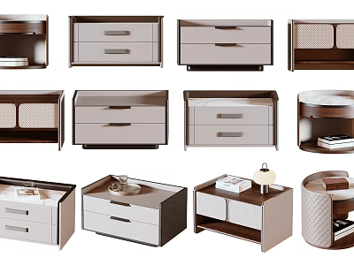 Modern Bedside Tables With Various Designs Drawers Storage And Tabletop Features 3d model